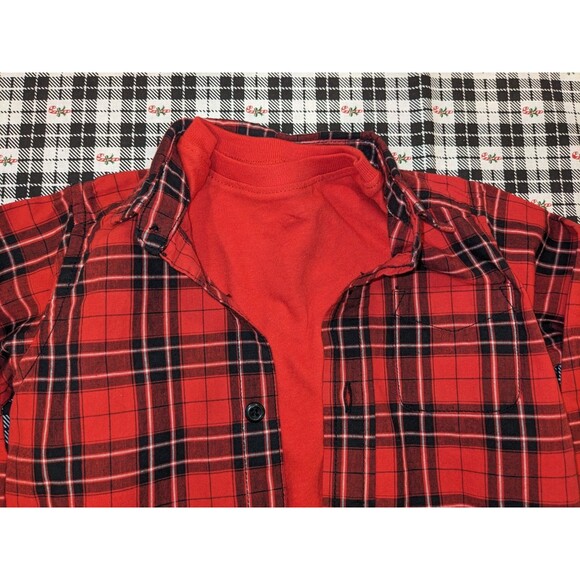 Toddler Boys Christmas Layered Shirt Set 12–18mo – Plaid Button Up + Tee - Picture 4 of 6